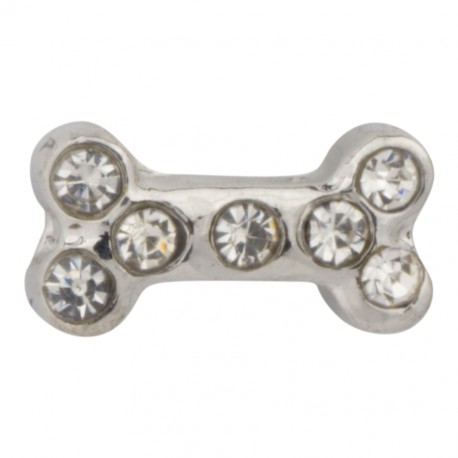 Dog Bone - Silver with Crystals Floating Charm
