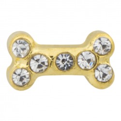 Dog Bone - Gold with Crystals Floating Charm