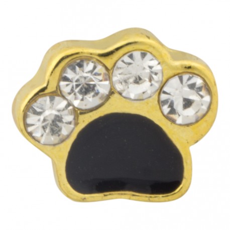 Paw Print with Crystals - Gold Floating Charm