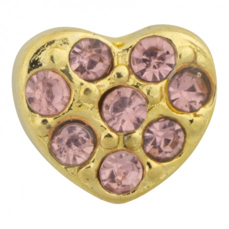 Heart with Pink Crystals - Gold Floating Charm