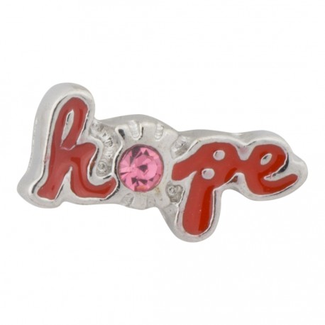 Hope Text with Pink Crystal Floating Charm