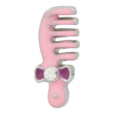Comb - Pink with Ribbon and Crystal Floating Charm