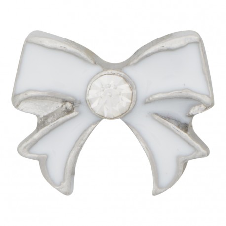 Bow - White with Crystal Floating Charm