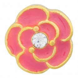 Rose - Pink with Crystal - Gold Floating Charm