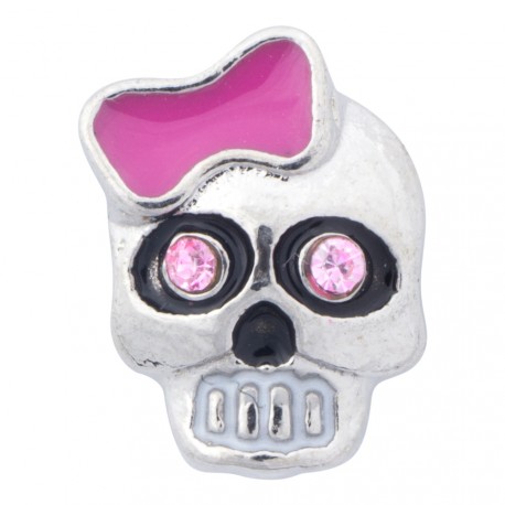Skull with Pink Ribbon Floating Charm