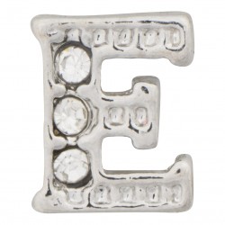 "E" Letter - Silver with Crystals Floating Charm