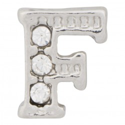 "F" Letter - Silver with Crystals Floating Charm