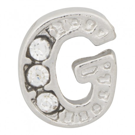 "G" Letter - Silver with Crystals Floating Charm