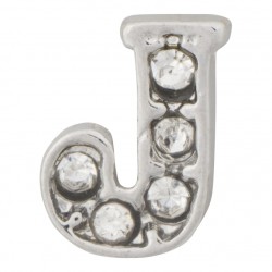 "J" Letter - Silver with Crystals Floating Charm