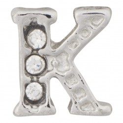 "K" Letter - Silver with Crystals Floating Charm