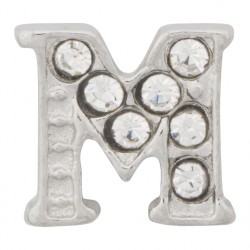 "M" Letter - Silver with Crystals Floating Charm