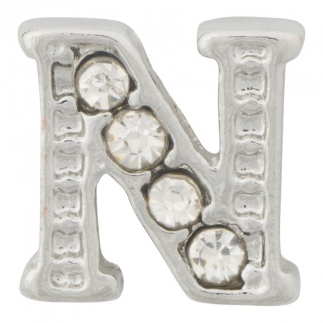 "N" Letter - Silver with Crystals Floating Charm