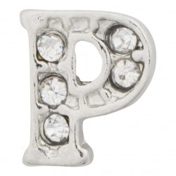 "P" Letter - Silver with Crystals Floating Charm