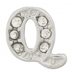 "Q" Letter - Silver with Crystals Floating Charm
