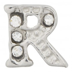 "R" Letter - Silver with Crystals Floating Charm