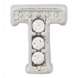"T" Letter - Silver with Crystals Floating Charm