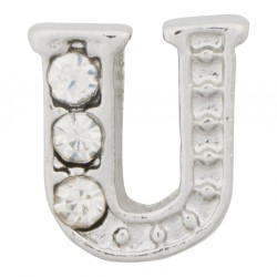 "U" Letter - Silver with Crystals Floating Charm