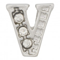 "V" Letter - Silver with Crystals Floating Charm