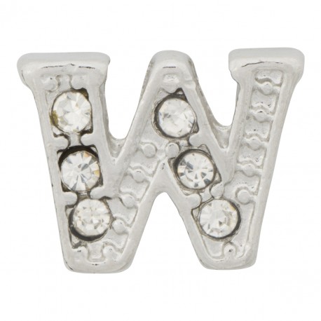 "W" Letter - Silver with Crystals Floating Charm