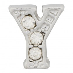 "Y" Letter - Silver with Crystals Floating Charm