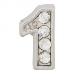 "1" Number  - Silver with Crystals Floating Charm