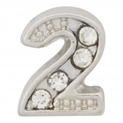"2" Number  - Silver with Crystals Floating Charm