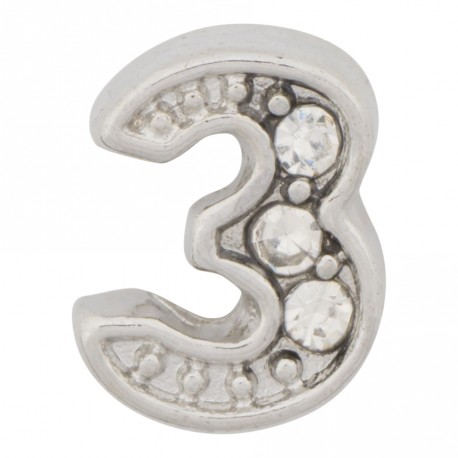 "3" Number - Silver with Crystals Floating Charm