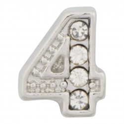 "4" Number  - Silver with Crystals Floating Charm