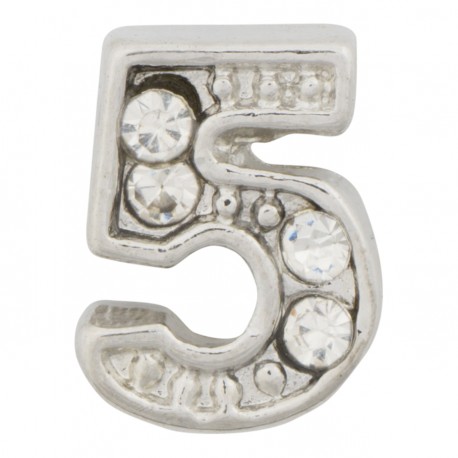 "5" Number  - Silver with Crystals Floating Charm