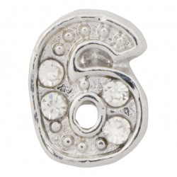 "6" Number - Silver with Crystals Floating Charm