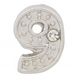 "9" Number - Silver with Crystals Floating Charm