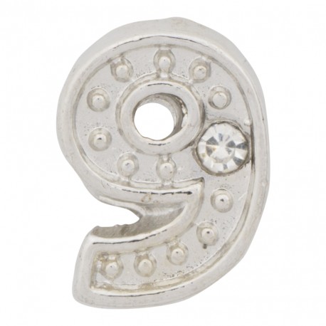 "9" Number - Silver with Crystals Floating Charm