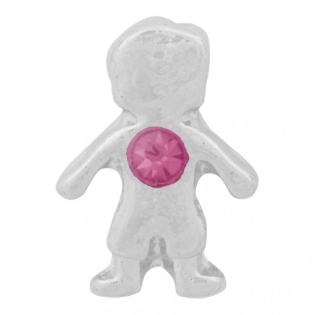 Boy with Pink Crystal - Birth Stone Floating Charm