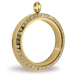 Glass Locket - Gold w/ Crystals - Large 2