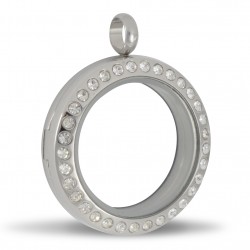 Glass Locket  - Silver w/ Crystals -  Medium 2