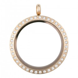 Glass Locket - Rose Gold w/ Crystals - Large