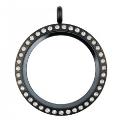 Glass Locket - Black w/ Crystals - Large