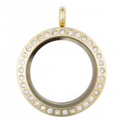 Glass Locket  - Gold w/ Crystals -  Medium