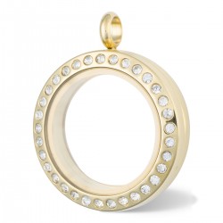 Glass Locket  - Gold w/ Crystals -  Medium 2