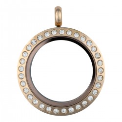 Glass Locket  - Rose Gold w/ Crystals -  Medium