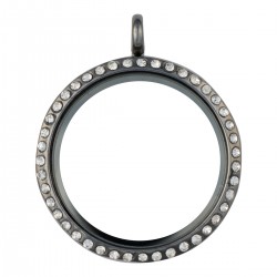 Glass Locket - Alloy - Gunmetal - Large
