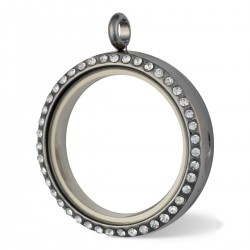 Glass Locket - Alloy - Gunmetal - Large 2
