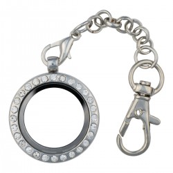 Glass Locket Dangle - Alloy - Silver w/ Crystals - Medium