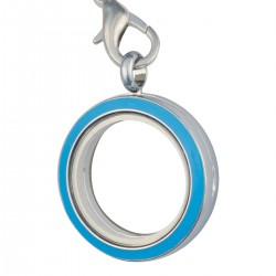 Glass Locket Dangle - Alloy - Turquoise w/ Crystals - Medium