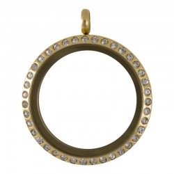Glass Locket - Alloy - Gold w/ Crystals - Large